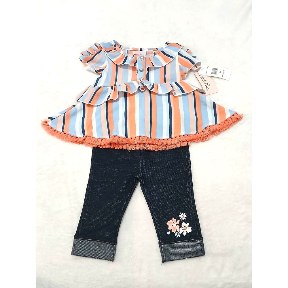 LITTLE LASS Baby Girl 2pc Cold Shoulder/Frilled Hem Blouse & Pants Set (12M) NEW
